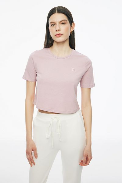 Perspective Tricou Crop Kelins roz - Potrivire obișnuită, Tricou pentru femei cu gât crew