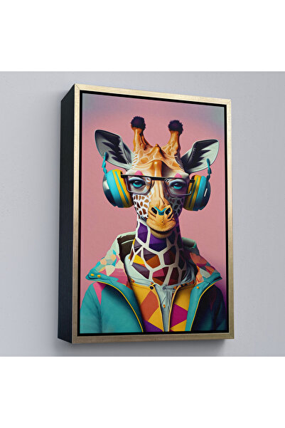 Oxyteez Tablou drăguț cu girafă cu cadru din lemn-7954