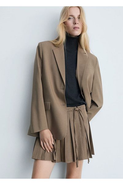 MANGO Woman Pleated Mini Skirt - Goose Feet Patterned