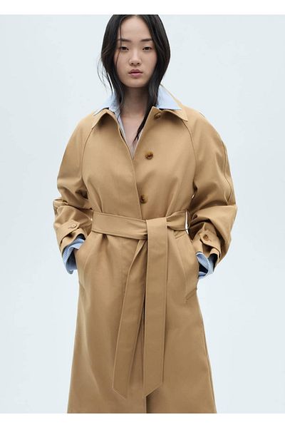MANGO Woman Trench cu centura din bumbac