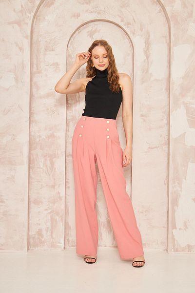 LOVELF Dried Rose Wide Leg Trousers - Button Detailed