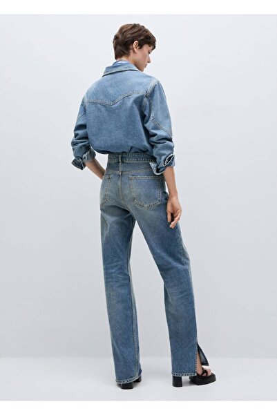 MANGO Woman Orta bel yırtmaçlı düz kesim jean