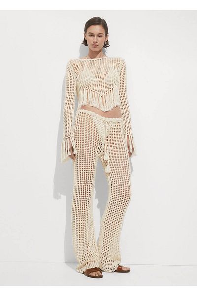 MANGO Woman Perforated Knitted Trousers