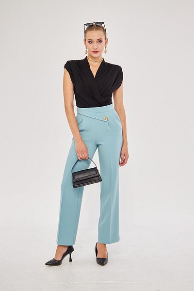 LOVELF Mint Green Square Button Wide Leg Trousers