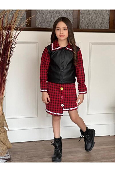 KOKOŞ BEBEK Girl's Button Detailed T-Shirt Including Skirt Jacket Set | Between 2/5 Years