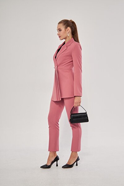 LOVELF Pile Detay 2 Düğme Takım Gül Kurusu