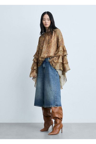 MANGO Woman Snake Print Flounced Blouse