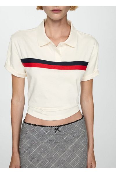 MANGO Woman Crop Polo - Detaliu dungi