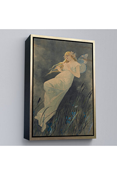 Home Elf Painting with Iris Flowers by Alphonse Mucha in a Wooden Frame-7288