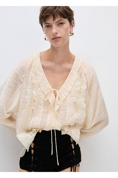 MANGO Woman Blouse Lyocell with Ties