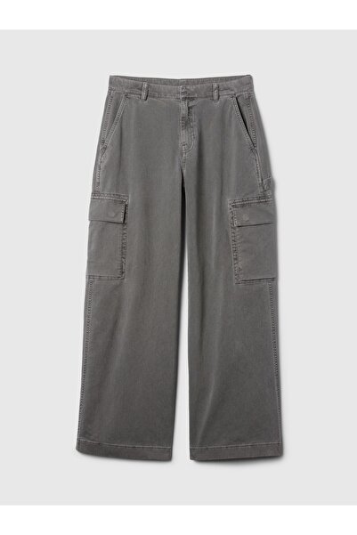 GAP Kadın Gri Low Rise Baggy Kargo Khaki Pantolon
