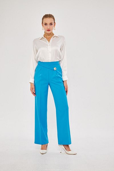 LOVELF Pantaloni largi cu nasturi pătrați albastru Indigo