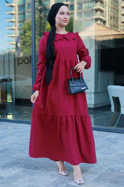 hafsamina Φόρεμα Hijab γιακά μωρού Claret Red HM2080