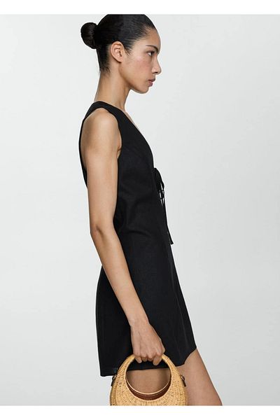 MANGO Woman Κοντό λινό φόρεμα