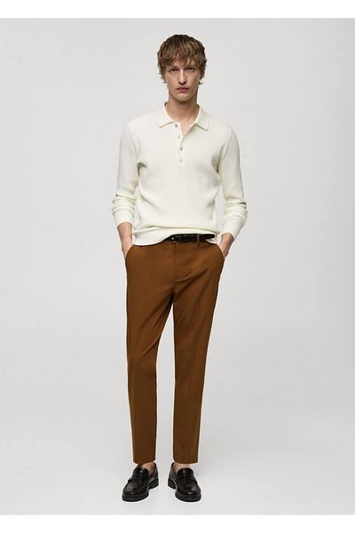 MANGO Man Tricou polo din amestec de bumbac cu nervuri