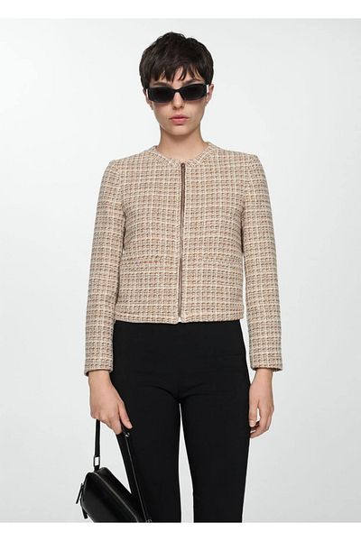 MANGO Woman Μπουφάν Tweed με φερμουάρ