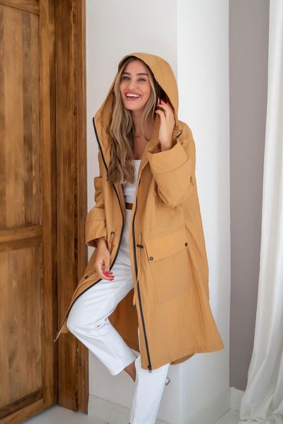 Elbee Fashion Woman Trench Coat with Strap Detail