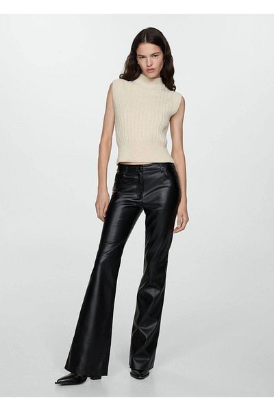 MANGO Woman Leather Look Flare Pants