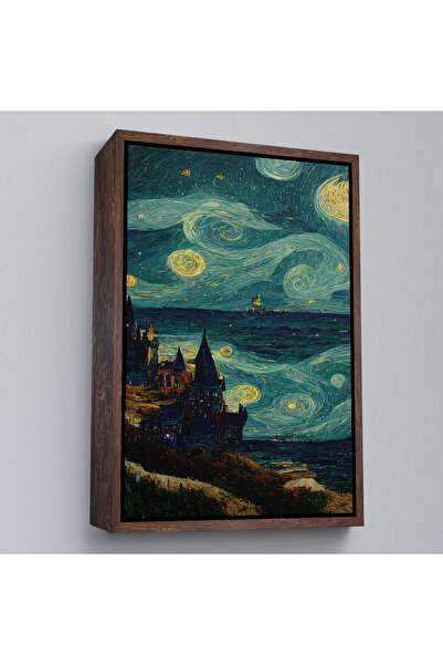 Oxyteez Tablou de mare ondulat în stil Vincent Van Gogh cu cadru din lemn-7689