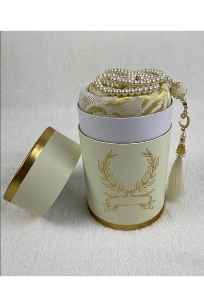 Hediyeleşin Seccade, Silindir Kutulu Seccade İnci Tesbihli Namaz Seti - Krem ...