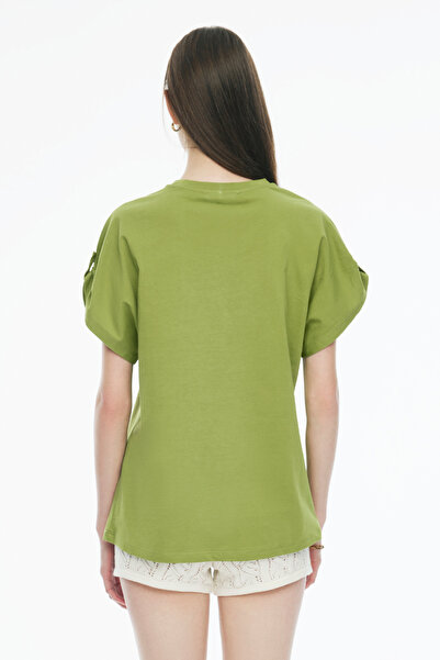 Perspective Light Green Crew Neck Kelins Regular Fit Women's T-Shirt