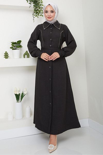 hafsamina Sofia Black Beaded Dress - HM2476