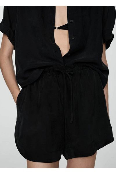 MANGO Woman High Waisted Straight Cut Cupro Shorts