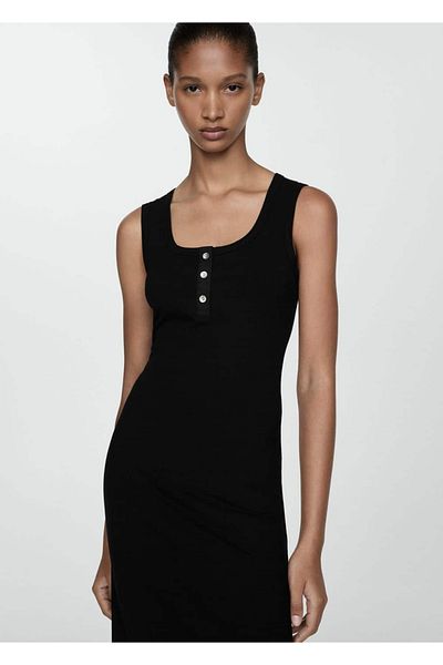 MANGO Woman Ribbed woven button dress