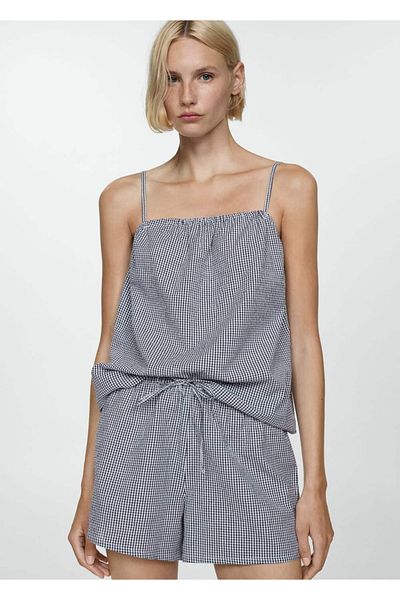 MANGO Woman Two Piece Gingham Pajamas