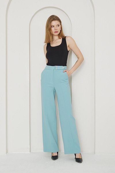 LOVELF Mint Green Buckle Detailed Wide Leg Trousers
