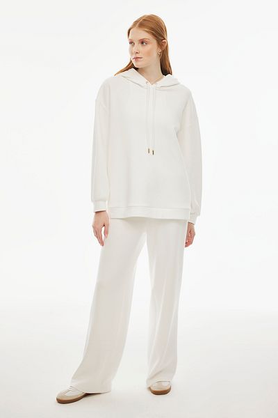 Perspective Larks Comfortable Fit Standard Size Low Sleeve Hooded Ecru Color Women's Tracksuit Top