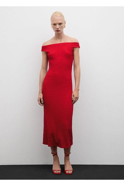 MANGO Woman Long Off-Shoulder Dress