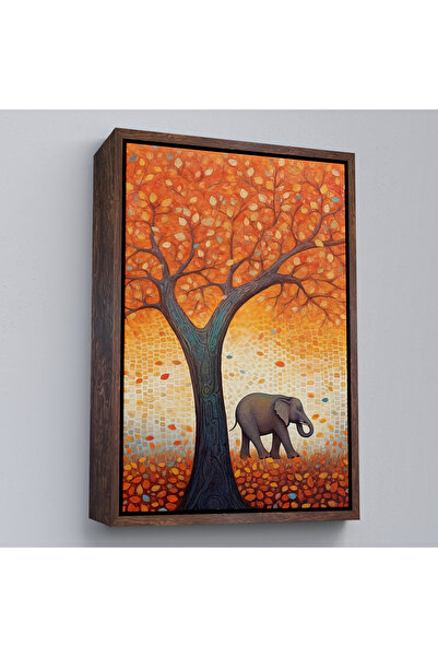Oxyteez Pictură de copac de portocale cu cadru din lemn și elefant sub el-7513