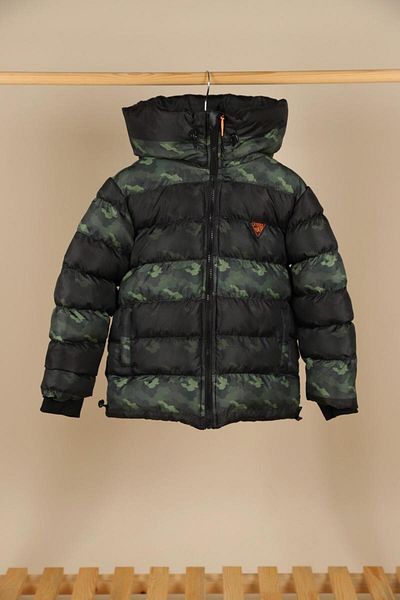 NANİCA 05-16 Years Boy Green Color Hooded Camouflage Coat