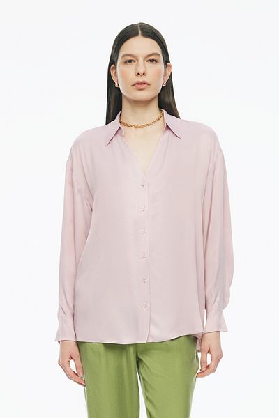 Perspective Clarys V-Neck Pink Women's Shirt - Regular Fit, Fitted Sleeve