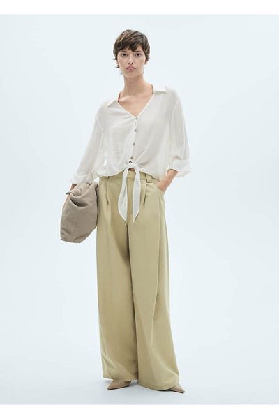MANGO Woman Bluză cu mâneci clopot cu curea