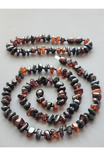 Kehribar Sarayı مجموعة سوار قلادة من العنبر للاسترخاء للبالغين بلون الكرز