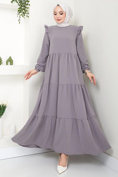 hafsamina Γκρι Φόρεμα Hijab - Με βολάν ώμου, Ayrobin HM2062