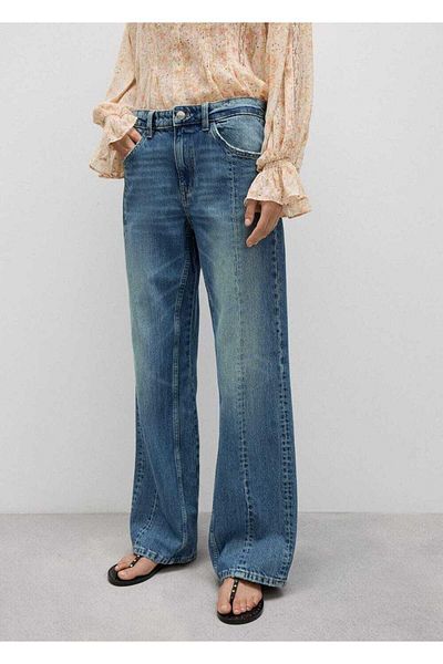 MANGO Woman Pantaloni de jeans decorativi cu cusături drepte