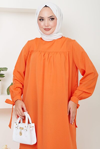 hafsamina Πορτοκαλί ρόμπα δεμένο φόρεμα - HM2081
