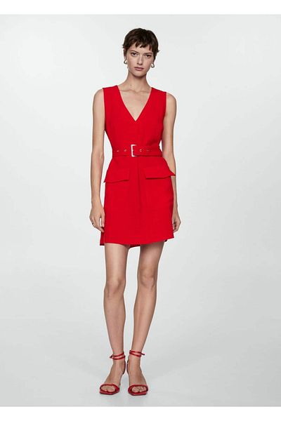 MANGO Woman Kleid mit Taschen und Gürtel
