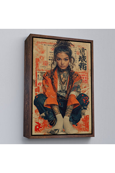 Oxyteez Tablou drăguț de fată japoneză cu cadru din lemn-7799