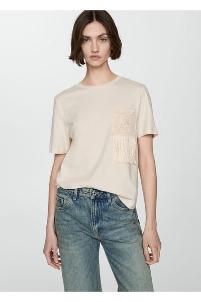 MANGO Woman Tricou cu broderie croșetată