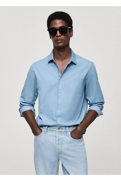 MANGO Man Cămașă din bumbac Chambray cu ajustare normală