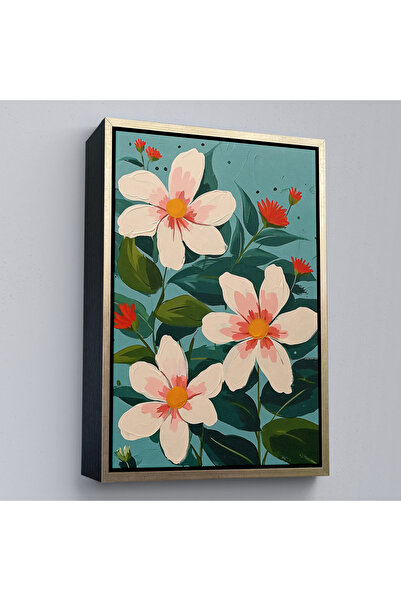 Oxyteez Tablou cu flori albe cu rama din lemn-7592