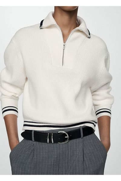 MANGO Woman Zippered Striped Sweater