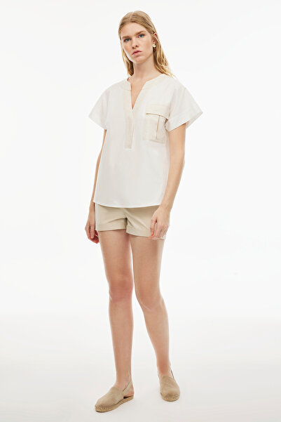 Perspective Felecias Comfortable Fit Standard Size Short Sleeve Crew Neck Ecru Color Women's Blouse