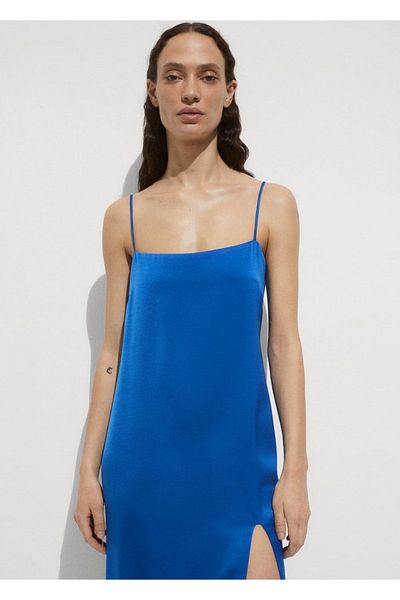 MANGO Woman Rochie din satin cu fante pe lateral