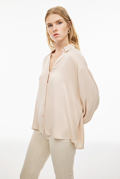 Perspective Clarys Regular Fit Standard Length Fake Sleeve V-Neck Beige Color Women's Shirt