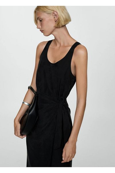MANGO Woman Cupro Dress - Side Knotted Design